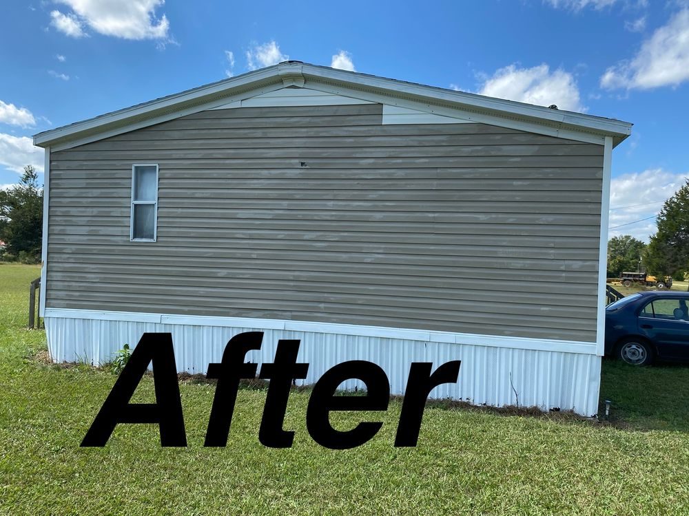 Before and after washing and painting a mobile home exterior